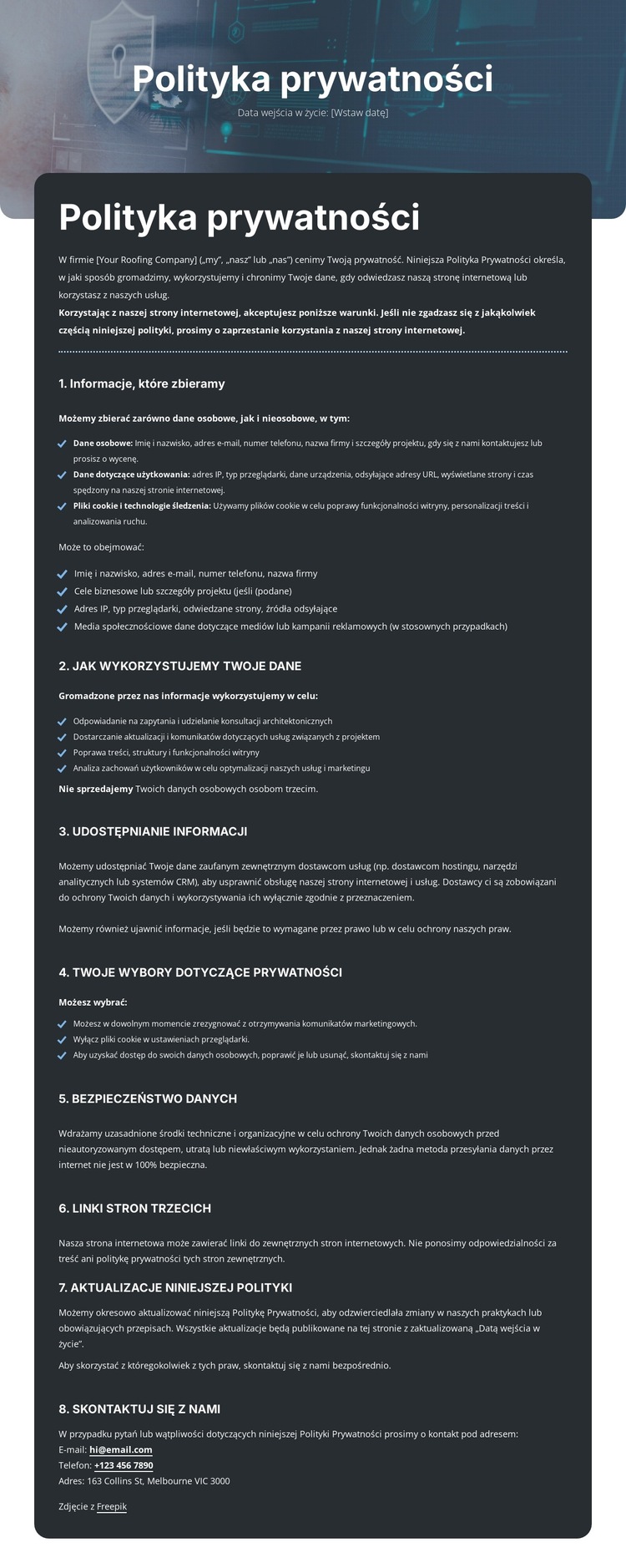 Poufność, na którą możesz liczyć Szablon witryny sieci Web