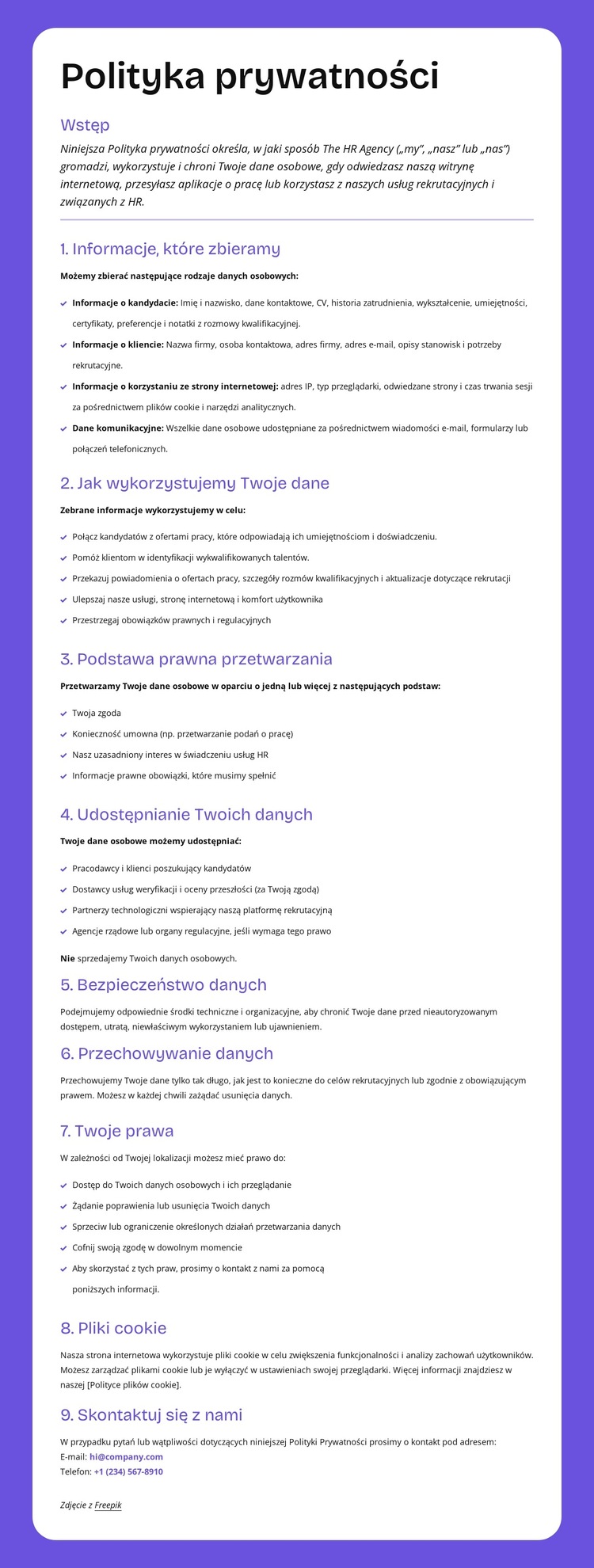 Ochrona prywatności na poziomie przedsiębiorstwa Szablon witryny sieci Web