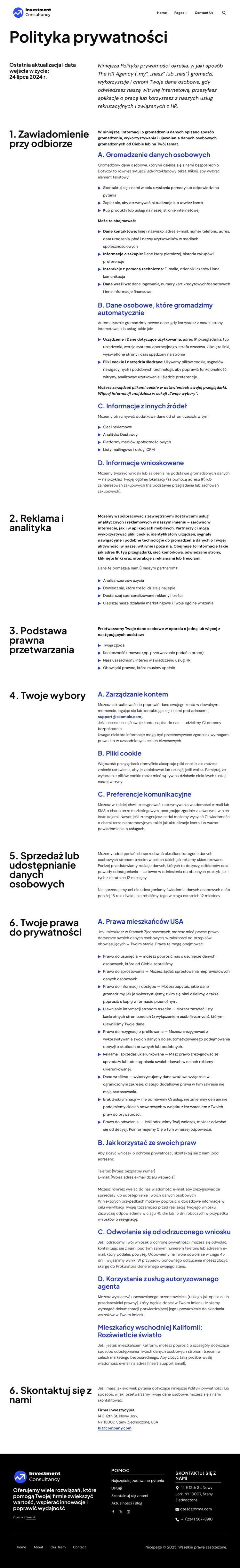 Polityka prywatności Szablon