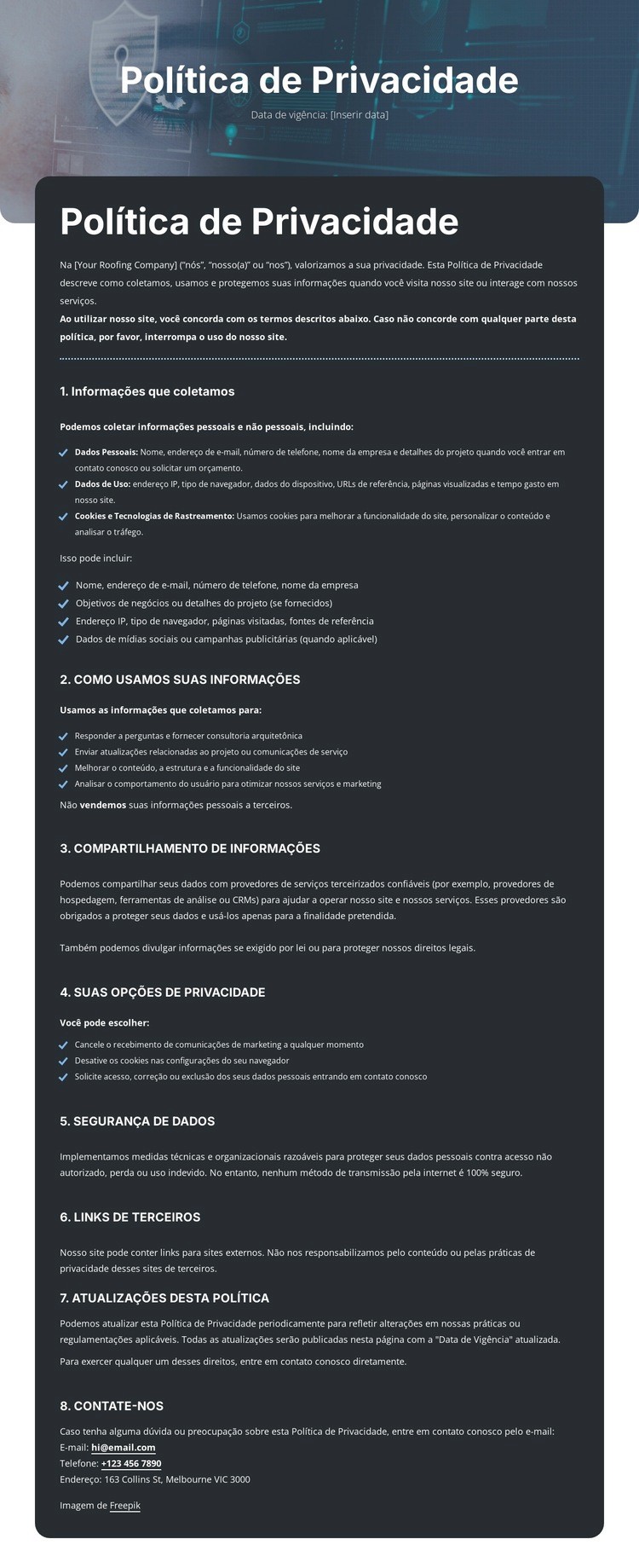 Confidencialidade na qual você pode confiar Design do site