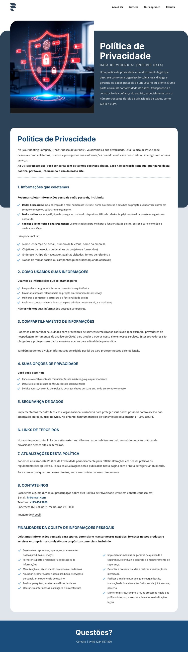 A privacidade é importante para nossos clientes Template CSS