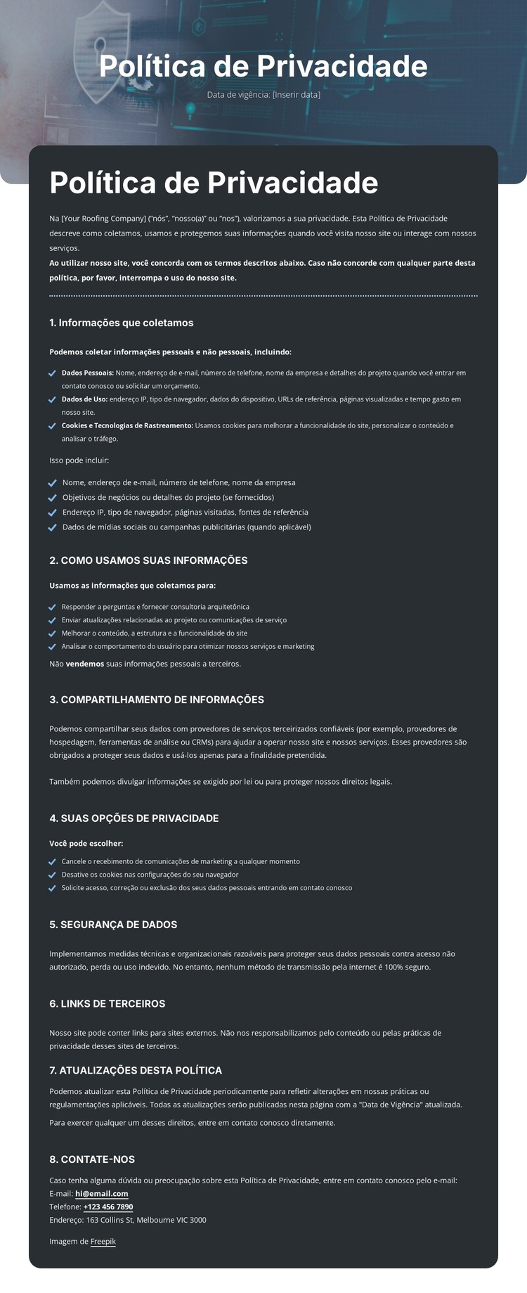 Confidencialidade na qual você pode confiar Template CSS