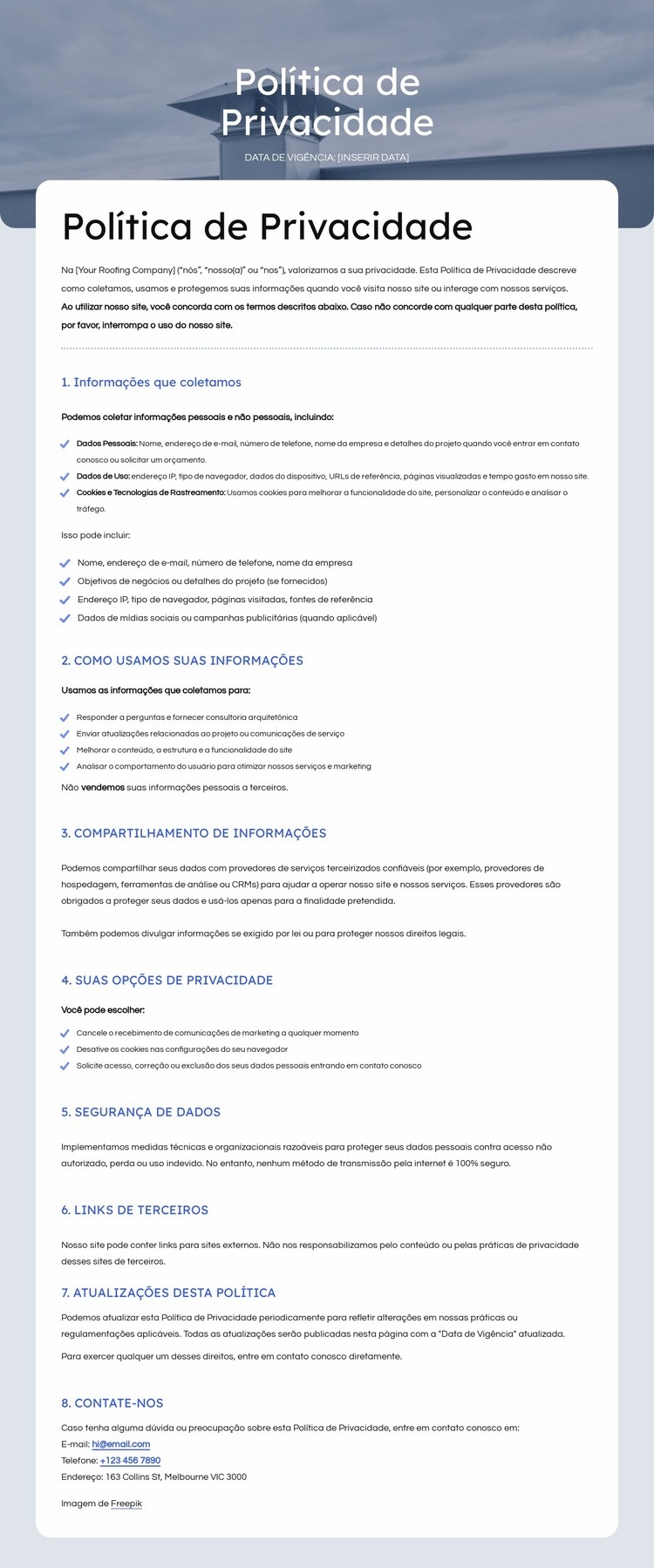 Nós respeitamos sua privacidade Landing Page