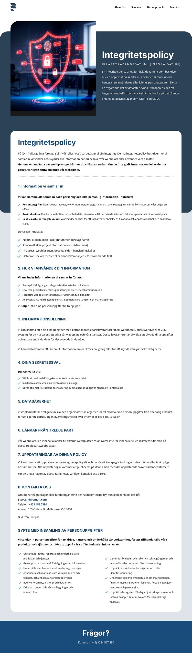 Integritet är viktigt för våra kunder HTML-mall