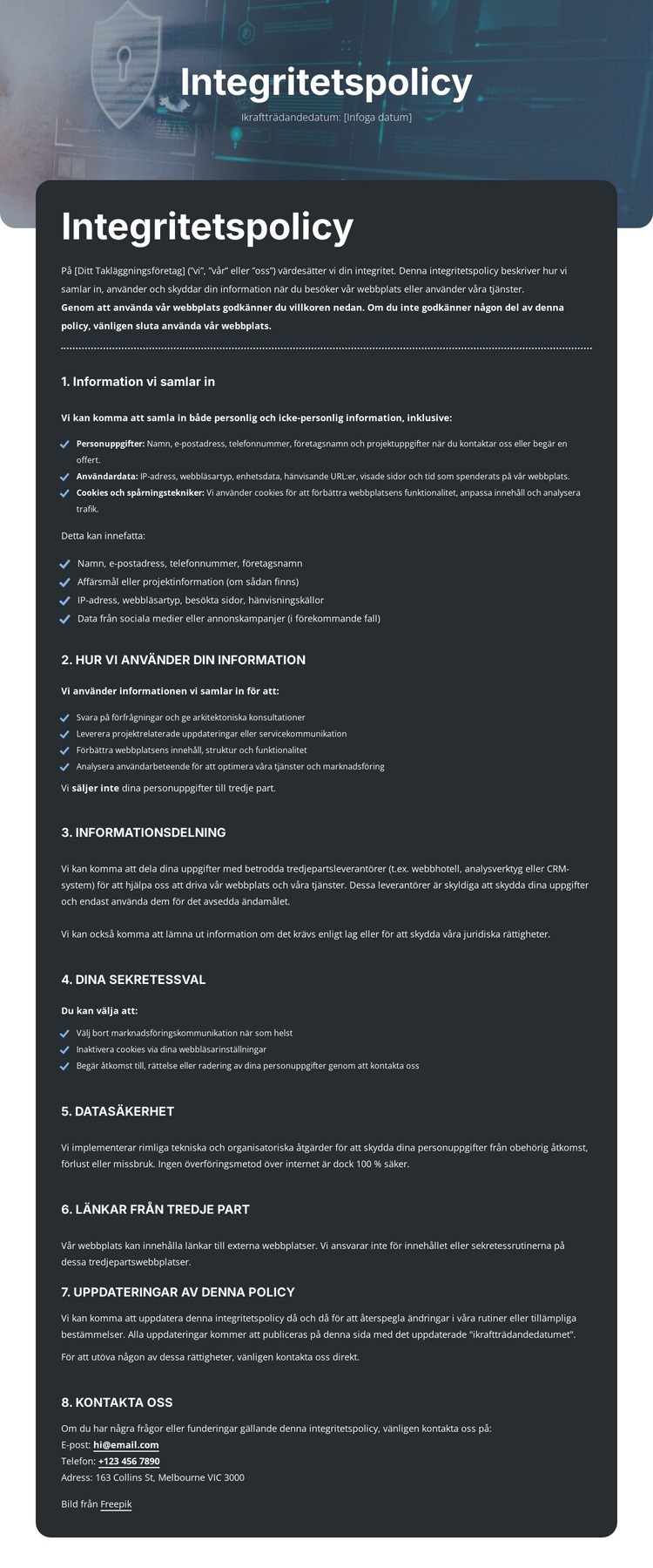 Sekretess du kan lita på HTML-mall