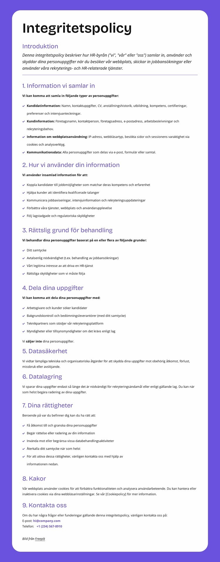 Integritetsskydd på företagsnivå HTML-mall