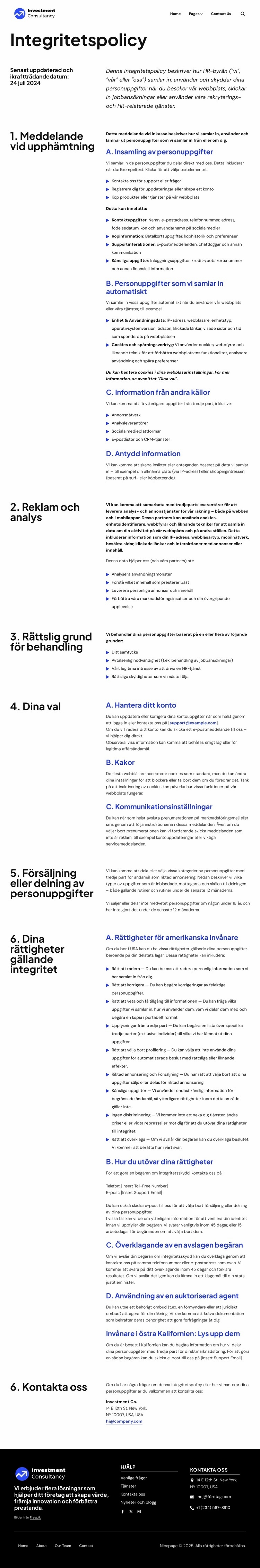 Integritetspolicy HTML-mall