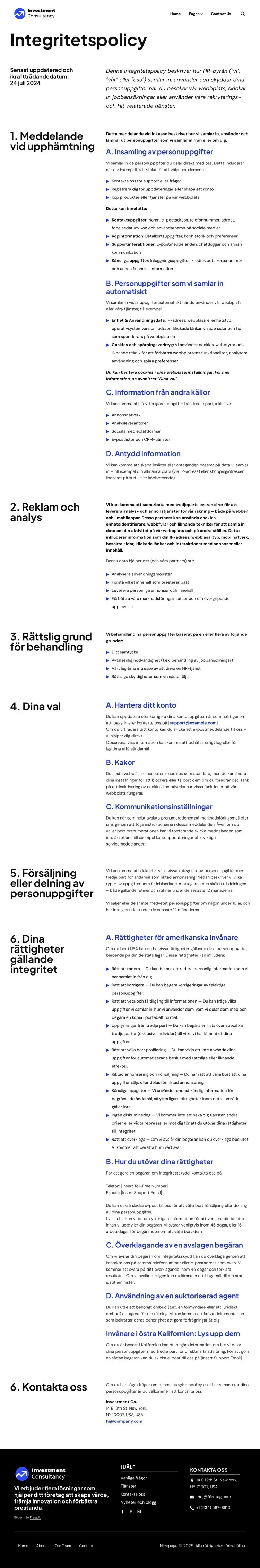 Integritetspolicy Webbplats mall