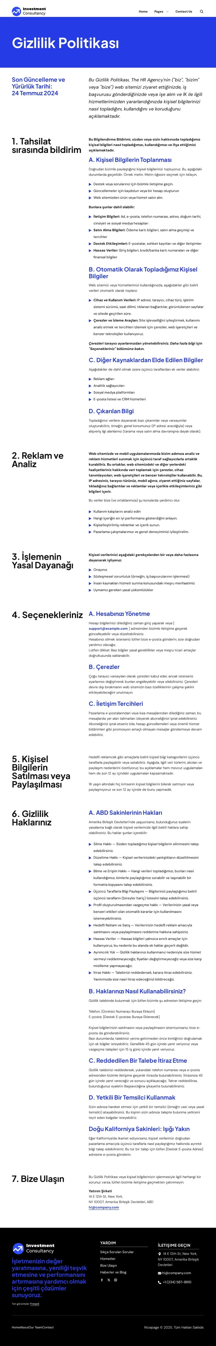 Gizlilik politikası CSS Şablonu