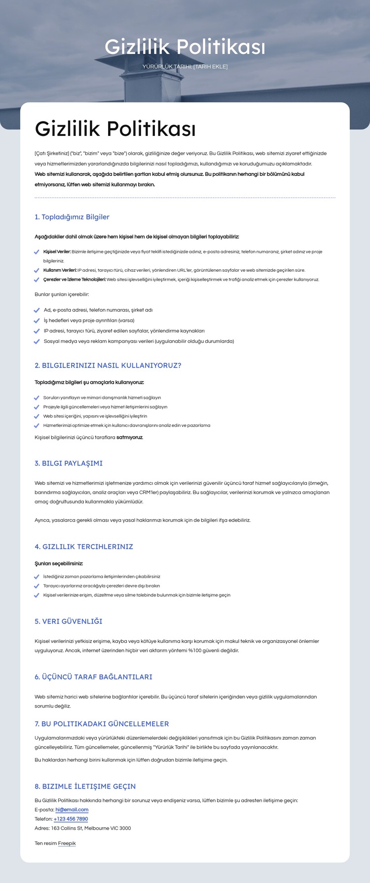 Gizliliğinize saygı duyuyoruz Web Sitesi Şablonu