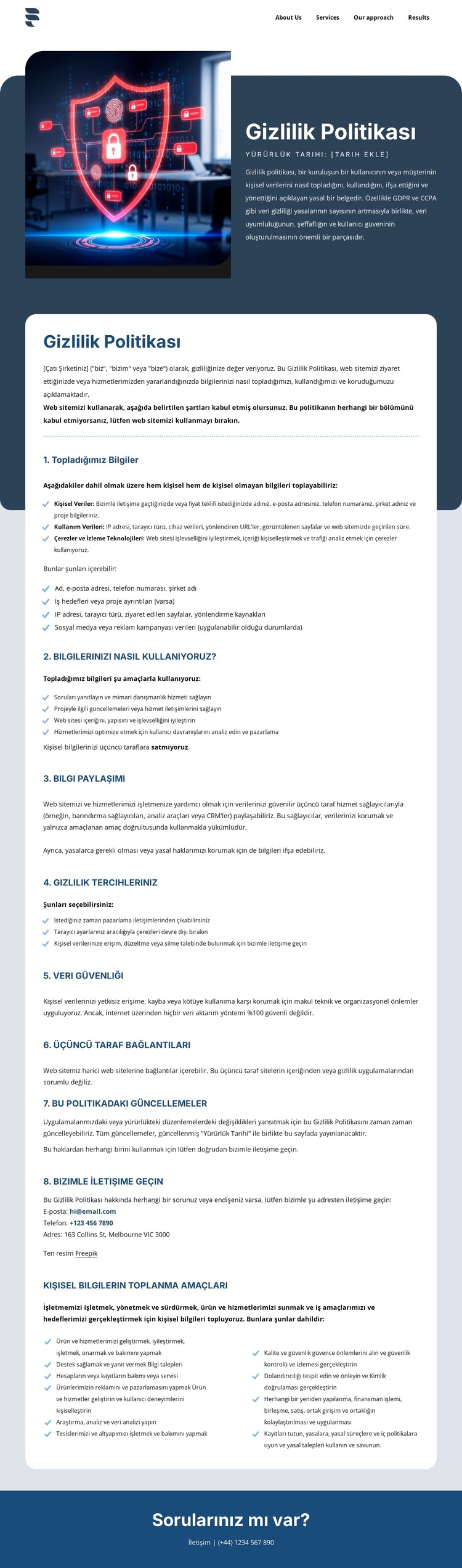 Gizlilik müşterilerimiz için önemlidir Web Sitesi Şablonu