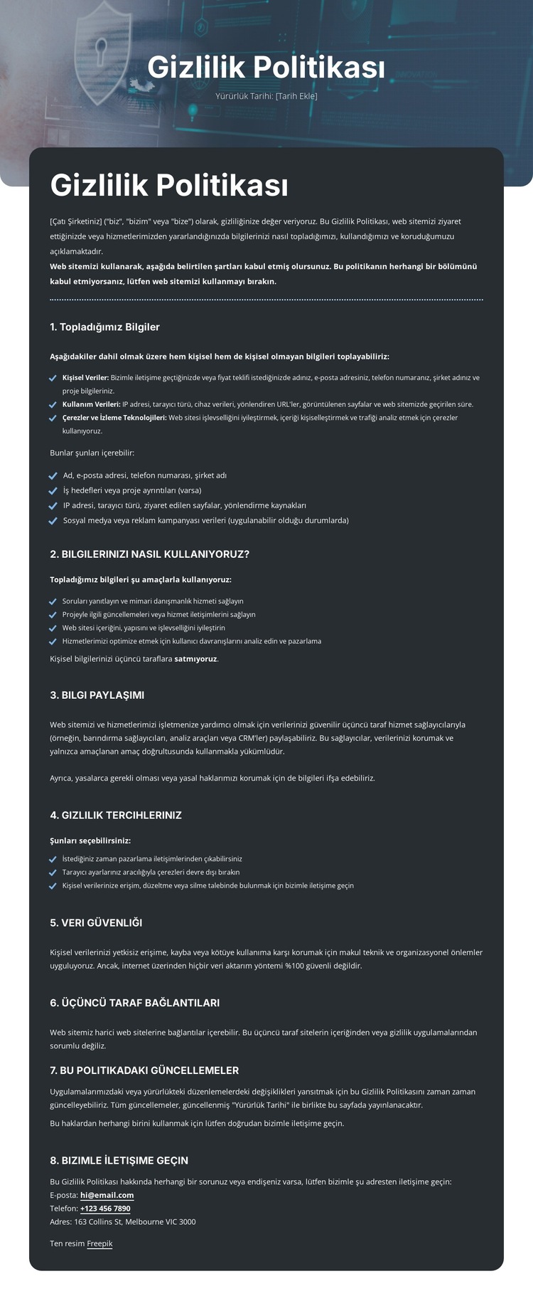 Güvenebileceğiniz gizlilik Web Sitesi Şablonu