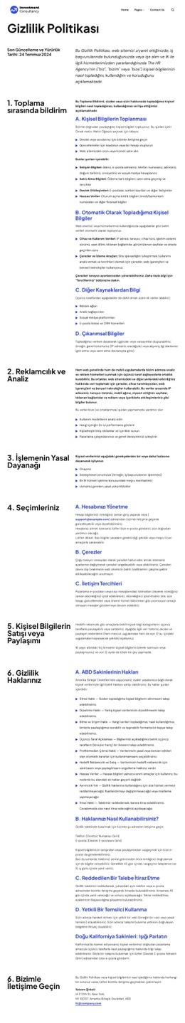 Gizlilik Politikası Web Sitesi Tasarımı