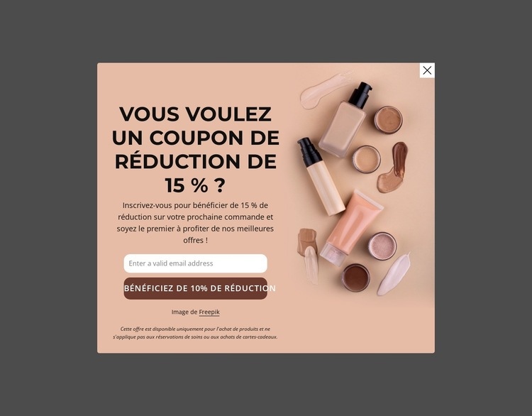 Coupon de réduction de 15 % Maquette de site Web