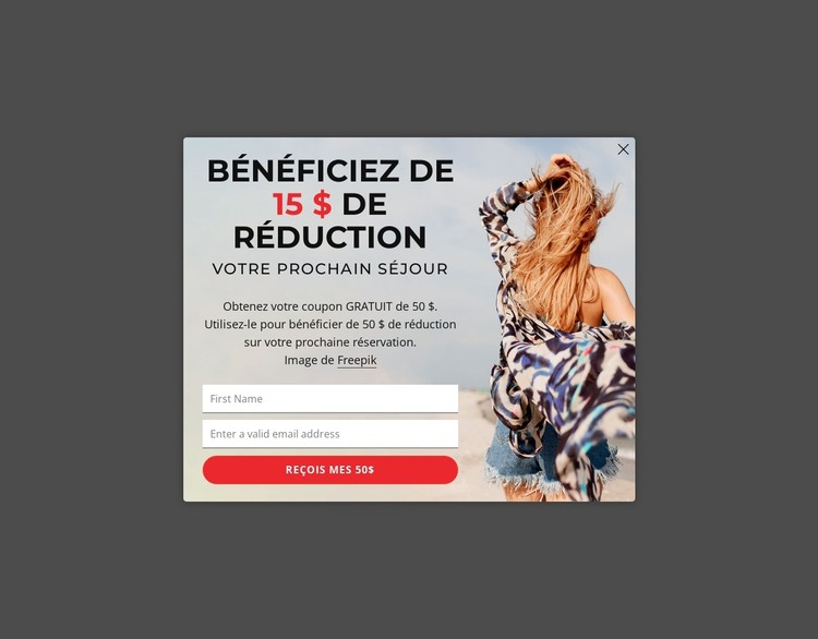 Obtenez 15$ de rabais sur votre prochain séjour Modèle HTML