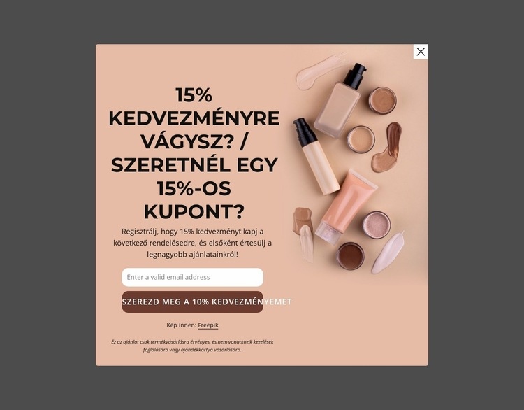 15% kedvezménykupon Weboldal sablon