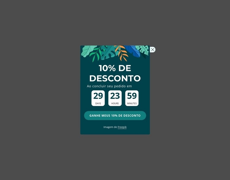 Cupom de 10% de desconto Design do site