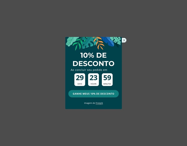 Cupom de 10% de desconto Modelo de site