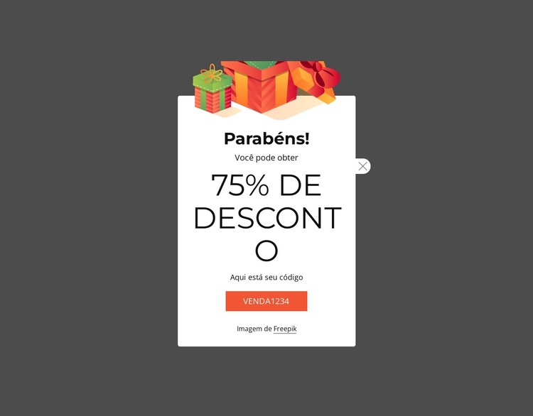 Cupom de 75% de desconto Modelo de site