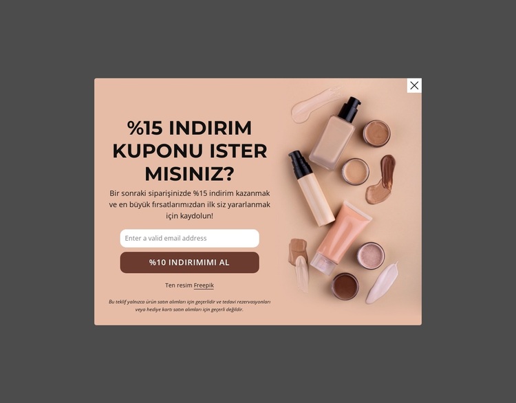 %15 indirim kuponu WordPress Teması