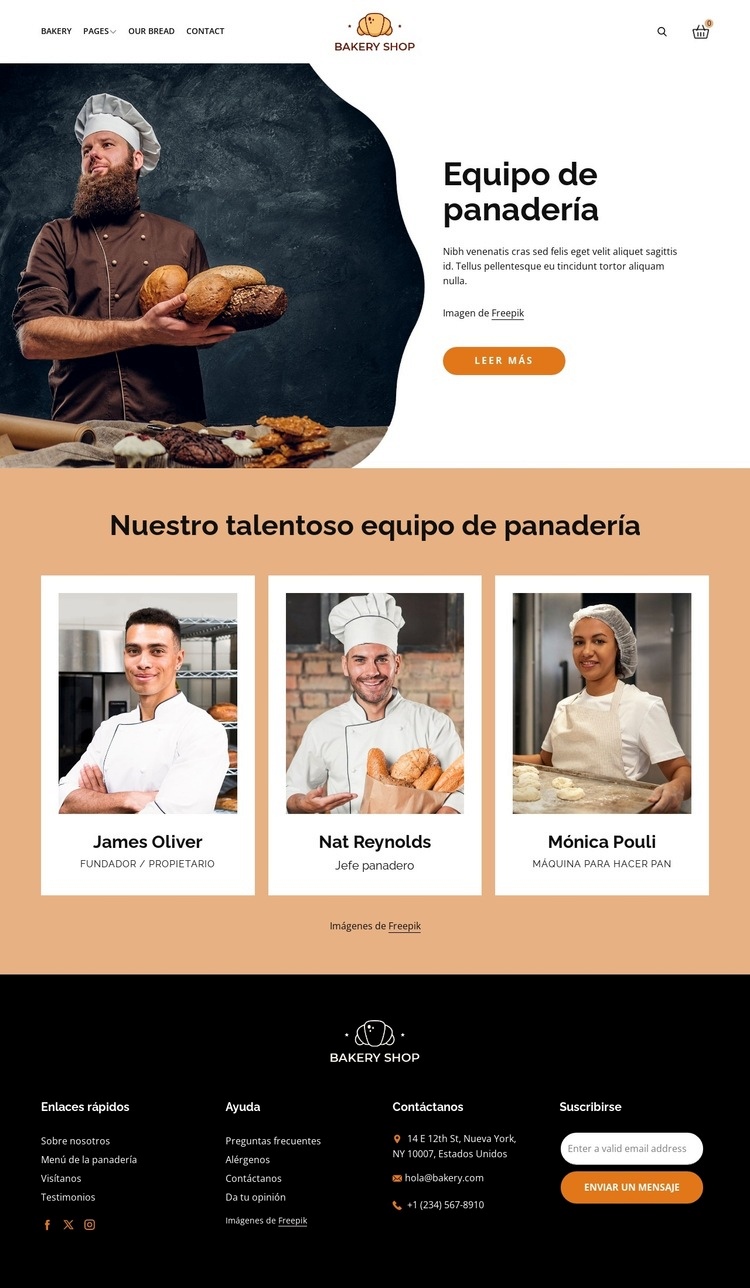 Equipo de harina y alma Maqueta de sitio web