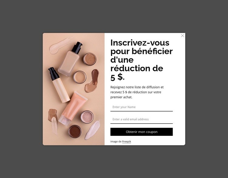Popup de réduction Maquette de site Web