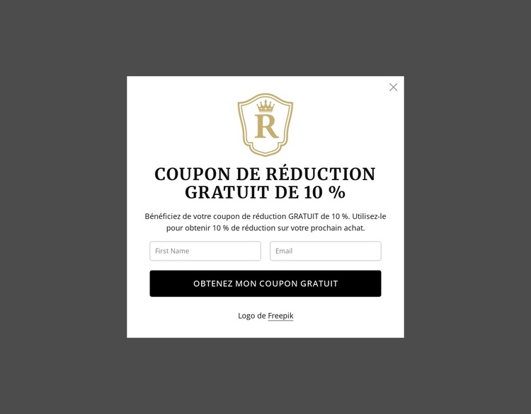 Coupon de réduction gratuit de 10 % Thème WordPress