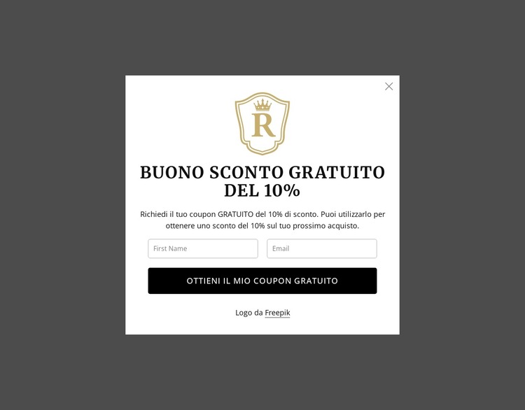 Buono sconto gratuito del 10% Modello di sito Web