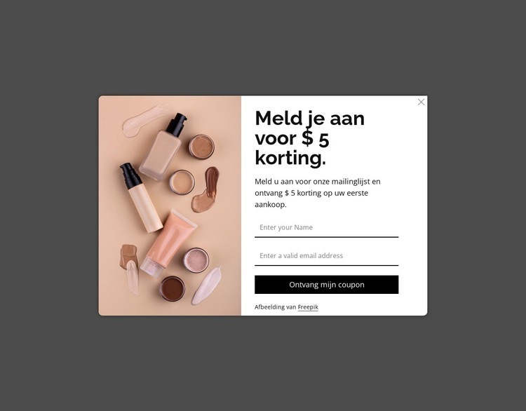 Pop-up met korting Website ontwerp