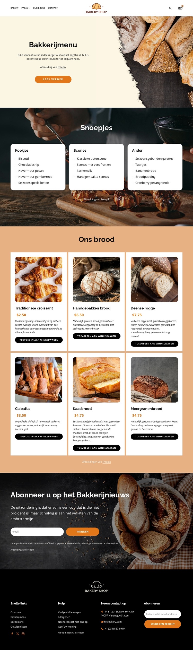 Bakkerijbrood en zoetigheden Website sjabloon