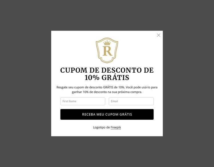 Cupom de desconto de 10% grátis Design do site