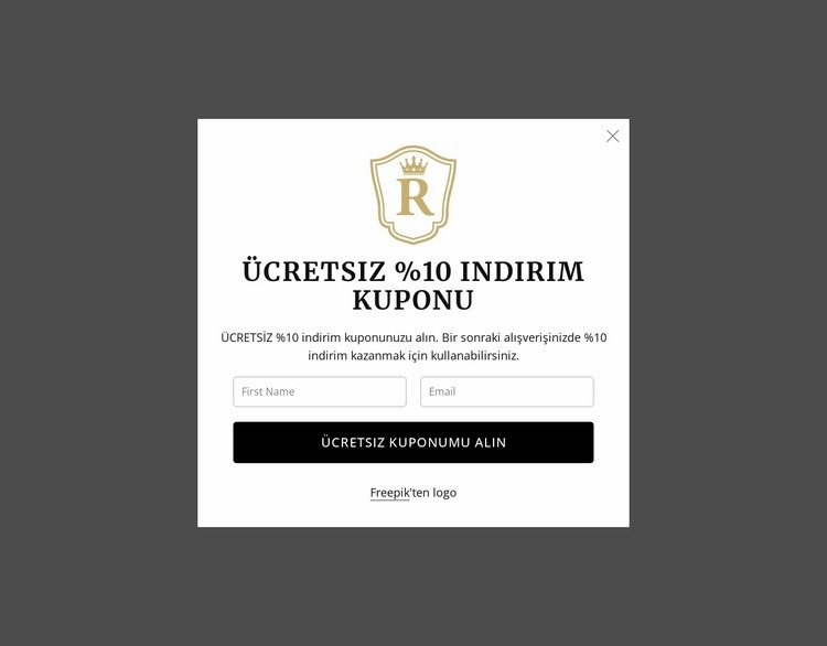 Ücretsiz %10 indirim kuponu Bir Sayfa Şablonu