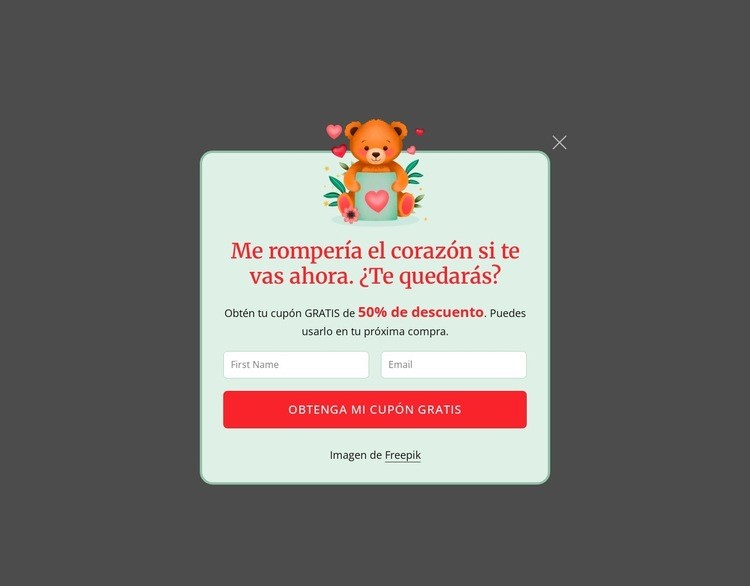 Ventana emergente de suscripción Maqueta de sitio web