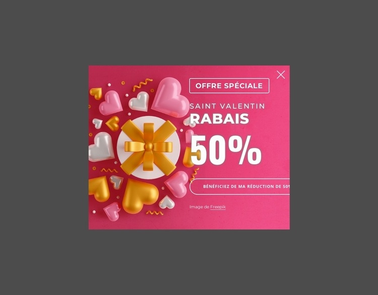 Fenêtre contextuelle de code de coupon Maquette de site Web