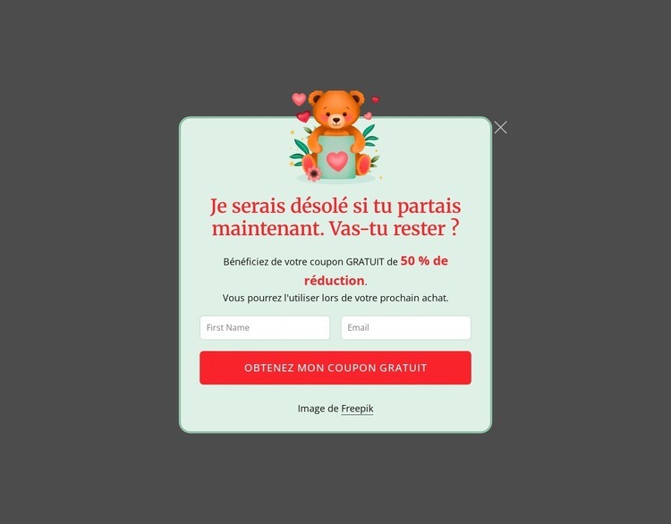 Fenêtre contextuelle d'abonnement Maquette de site Web