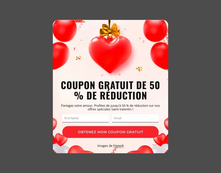 Coupon gratuit de 50 % de réduction Modèle de site Web