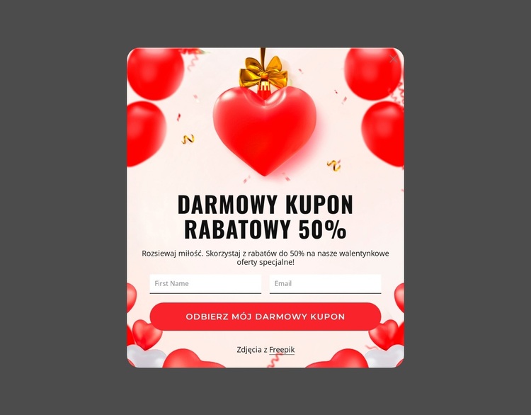 Bezpłatny kupon rabatowy 50% Motyw WordPress