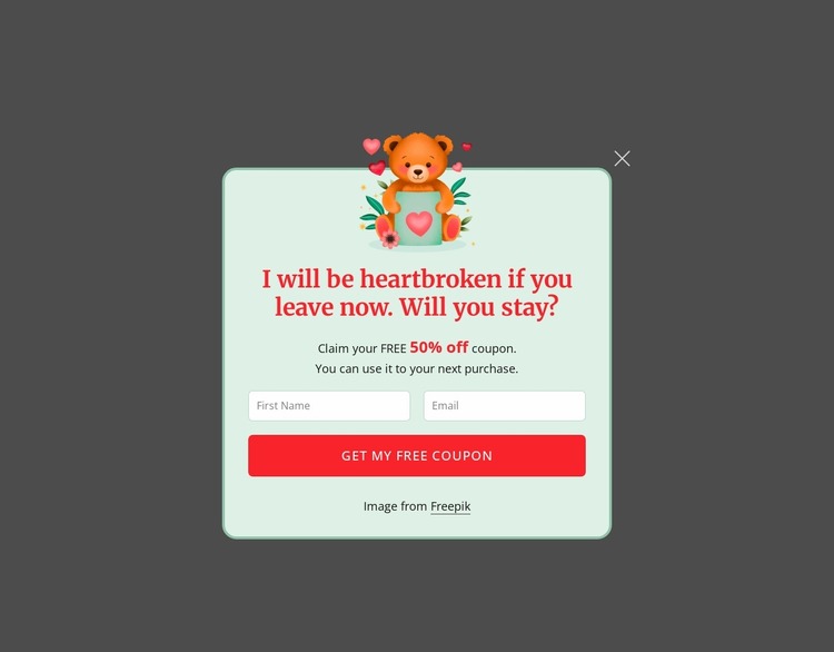 Subscription popup Website Mockup