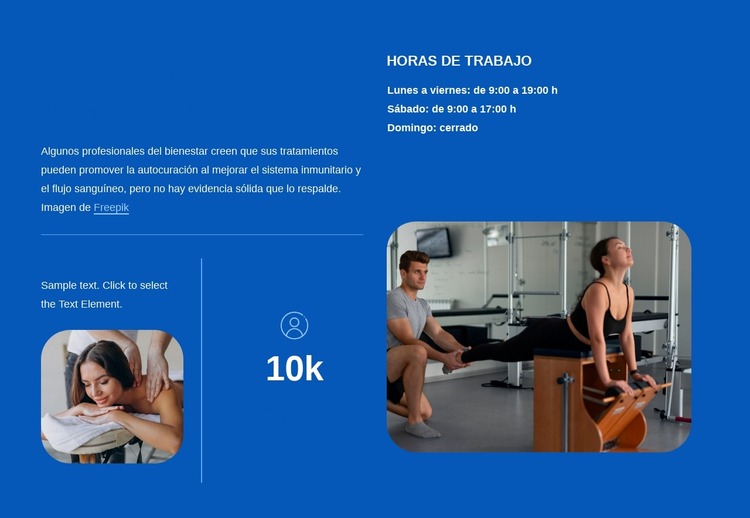 Información del estudio de Pilates Plantilla Joomla