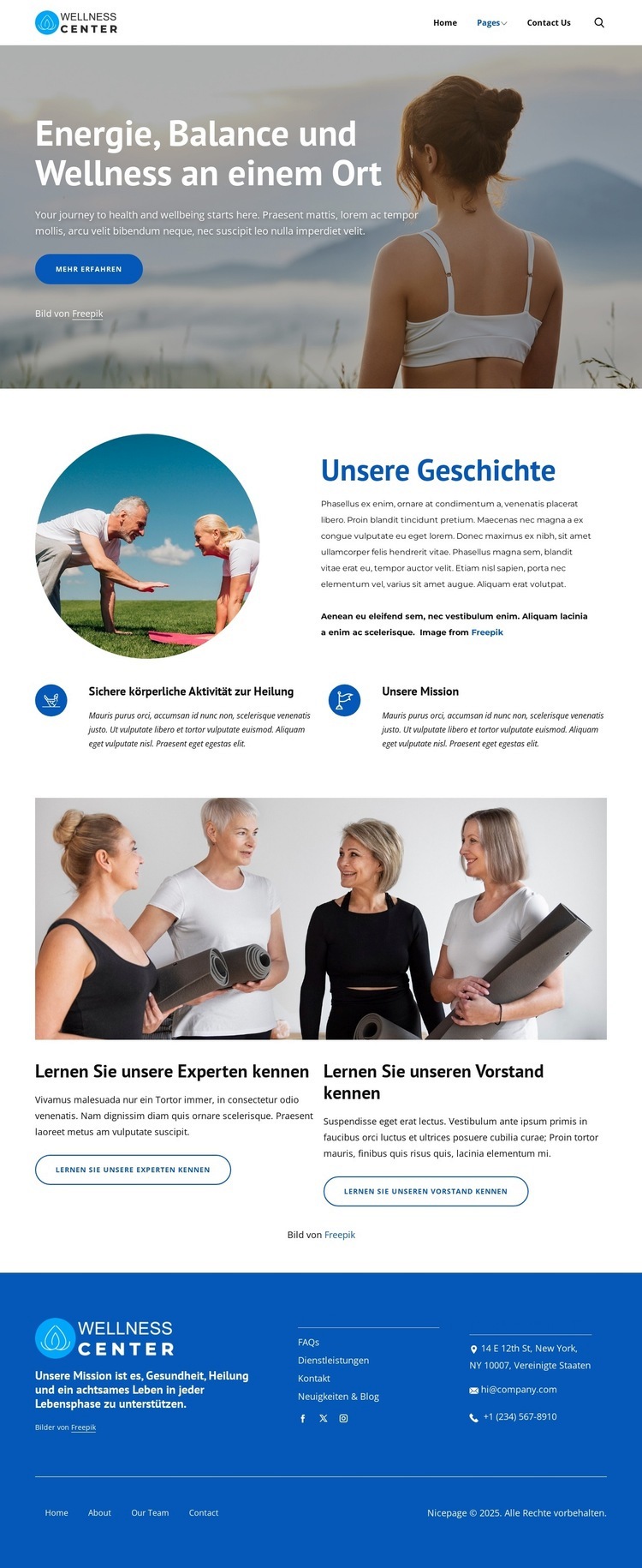Fitness- und Pilates-Wellnesscenter Landing Page
