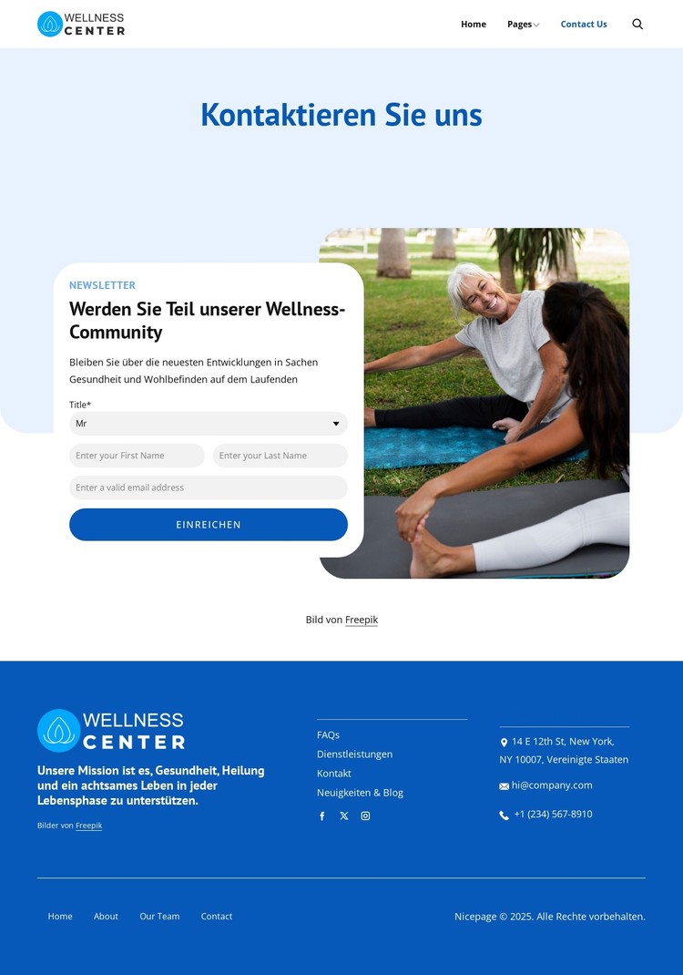 Kontaktseite des Wellnesscenters CSS-Vorlage