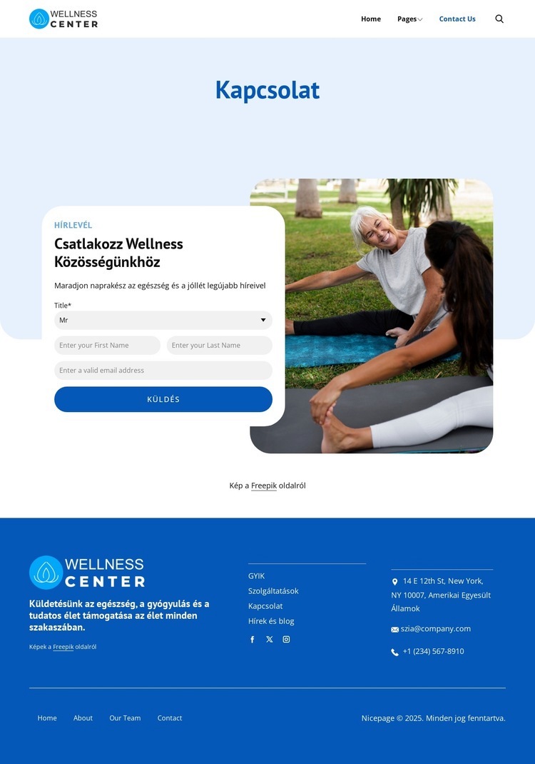 Wellness központ kapcsolatfelvételi oldal Weboldal sablon
