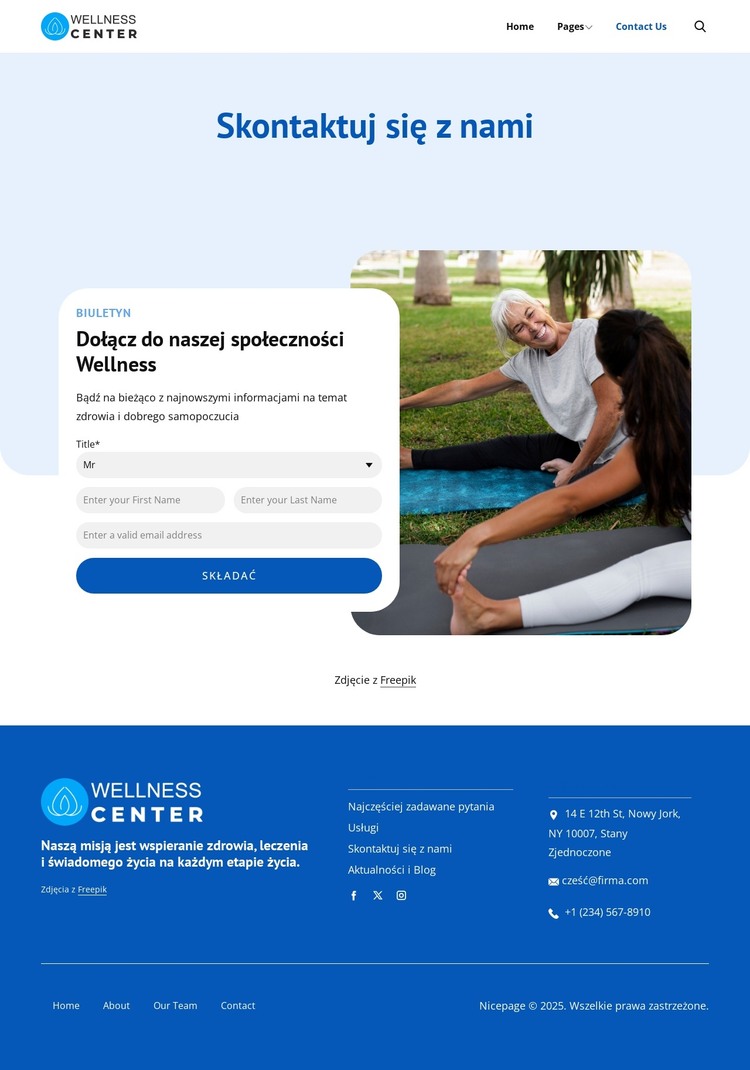 Strona kontaktowa centrum odnowy biologicznej Szablon HTML