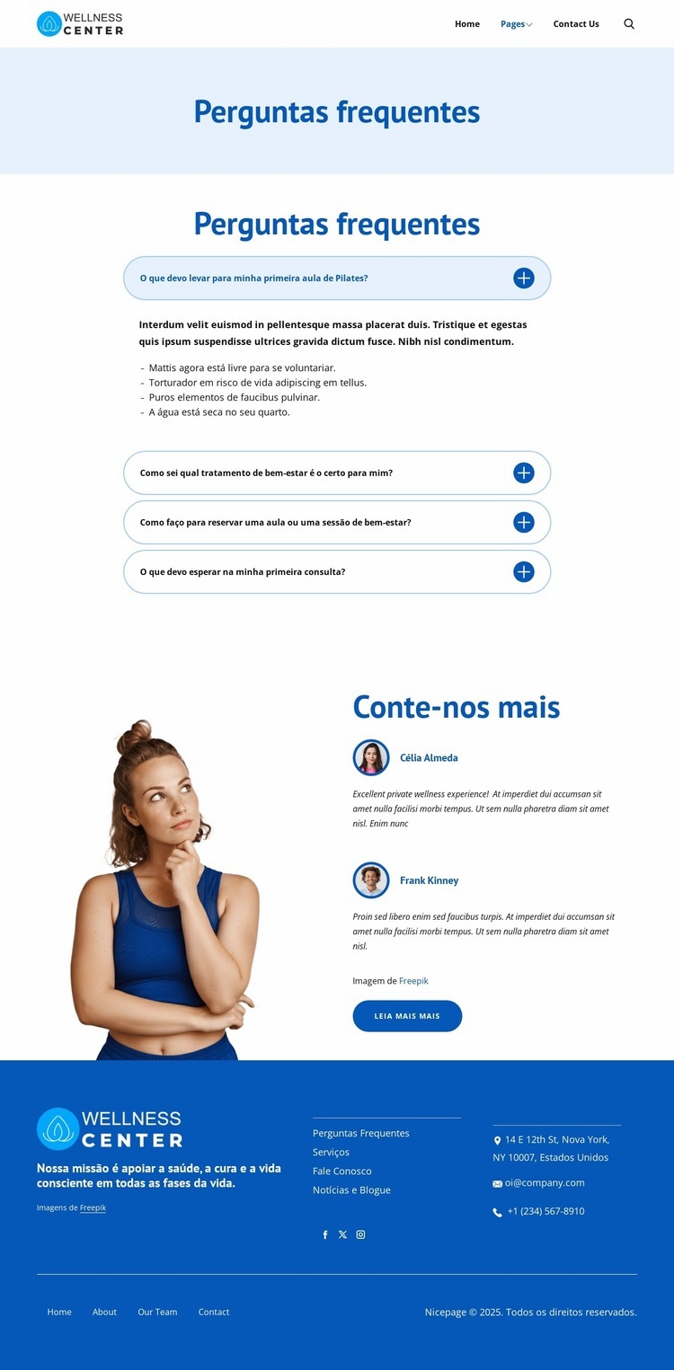 Ajuda e respostas do centro de bem-estar Modelo HTML5