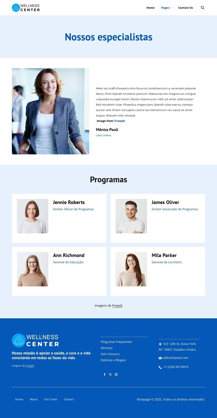 Especialistas em centros de bem-estar Landing Page