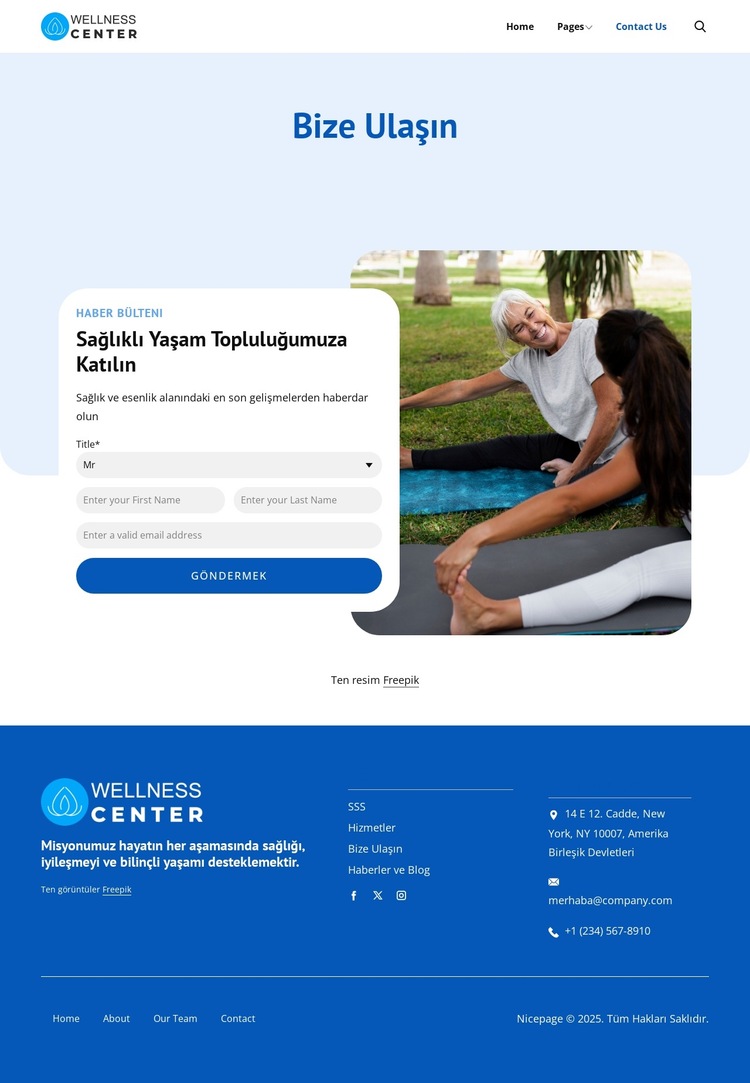 Sağlık merkezi iletişim sayfası Web Sitesi Şablonu