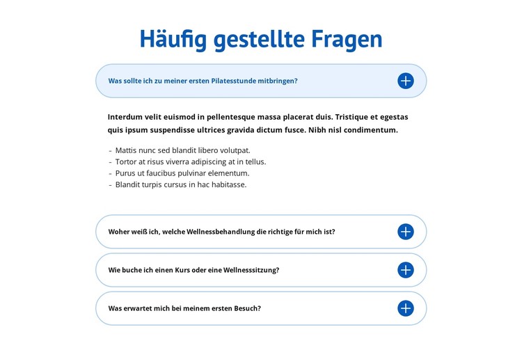 FAQ zum Wellnesscenter CSS-Vorlage