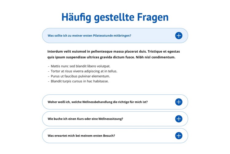 FAQ zum Wellnesscenter HTML-Vorlage