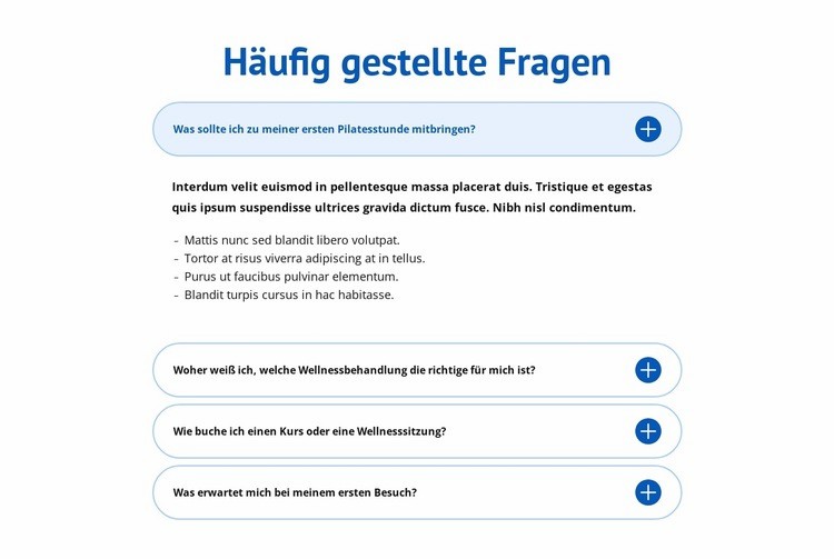 FAQ zum Wellnesscenter Vorlage