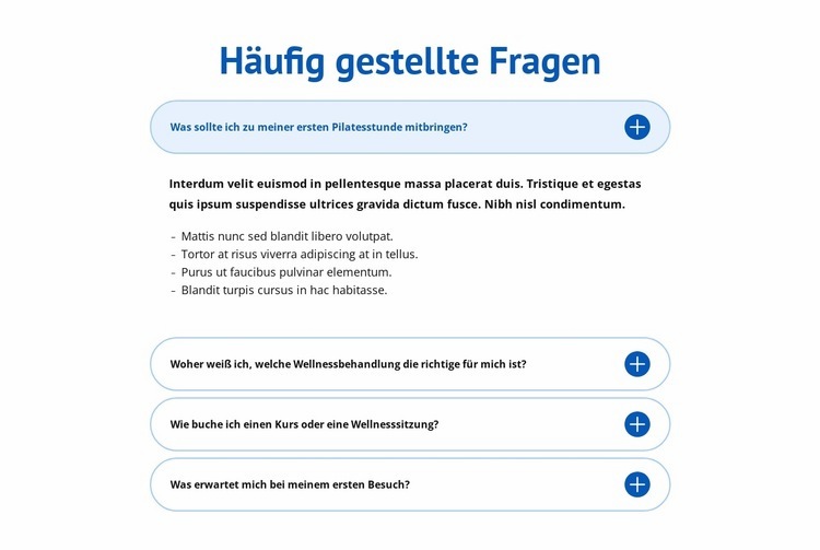 FAQ zum Wellnesscenter Landing Page